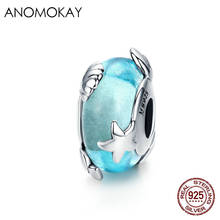 Anok contas de cristal murano azul claro, contas para pulseira bracelete 925 prata legítima mar estrela do mar amuleto para joias faça você mesmo 2024 - compre barato