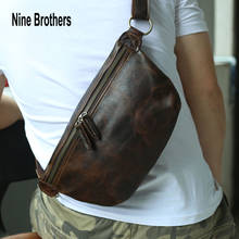 Bolsa de ombro masculina de couro genuíno, bolsa de peito masculina feita a mão de couro de vaca de alta qualidade estilo vintage para meninos 2024 - compre barato