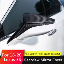 QHCP-cubierta de espejo retrovisor para coche, pegatinas de estilo, tira de Panel, 1 par, fibra de carbono Real, apta para Lexus ES200 260 300H 2018 2024 - compra barato