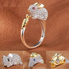 Anéis ajustáveis de zircônia cúbica para casamento milangirl anéis fofos formato de coelho joias para mulheres 2024 - compre barato