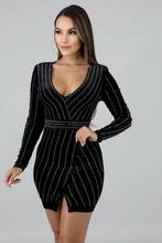 OKAYOASIS-Vestido corto y elegante de fiesta para mujer, prenda Sexy con cuello en V, manga larga y cuentas 2024 - compra barato