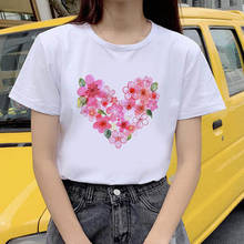 Футболка женская с забавным принтом сердец, модная Повседневная белая рубашка с коротким рукавом, в стиле Харадзюку 2024 - купить недорого