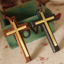 New Double-Layer Wood Cross Pendant Necklace for Men Woman Long Leather Chain Necklaces Christian Jewelry Gift 2024 - buy cheap