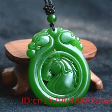 Pingente de dragão de cavalo jade verde natural, joia pingente de moda, dupla face esculpida, amuleto para presente para ela 2024 - compre barato