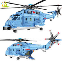 HUIQIBAO-bloques de construcción de helicóptero de Z-18 militar para niños, 908 piezas, avión, ciudad marina, bloques de construcción, juguetes educativos para niños 2024 - compra barato