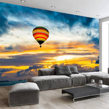 Customize Hand-painted cartoon hot air balloon sunset children's room background wall custom large mural green wallpaper 2024 - buy cheap