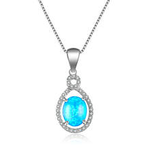 Female Dainty Oval Stone Pendant Blue Opal Necklaces For Women Wedding Jewelry Vintage Fashion Bride Silver Color Chain Necklace 2024 - buy cheap