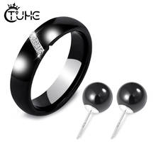 TUHE Fashion Women Ceramic Jewelry Sets For Women Trendy Jewelry 6mm Smooth Ceramic Ring Stud Earrings CZ Jewelry Female Set 2024 - buy cheap