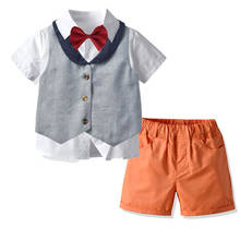 Conjunto de ropa de verano para bebés, vestido Formal escolar, chaleco + Pantalones cortos + traje de camisa anudada, traje de ocio para niños, disfraz de fiesta 2024 - compra barato