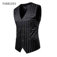 Preto listrado terno de negócios masculino colete 2019 único breasted vestido colete masculino formal banquete smoking chaleco hombre gilet homme 2024 - compre barato