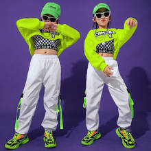 Disfraz de baile de Hip-Hop para niños, traje verde fluorescente para niñas, ropa de espectáculo de baile de Jazz, trajes de actuación, ropa de calle BI149 2024 - compra barato