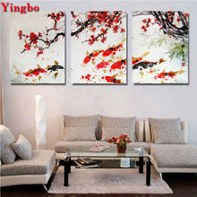 Koi fish plum blossoms 5d Diy Diamond Painting Cross Stitch 3 Pieces Diamond Embroidery Mosaic Pictures For Living Room Decor 2024 - buy cheap