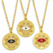 FLOLA Polished Enamel Evil Eye Necklace For Women Round Disc Turkish Eye Pendant Necklace Gold Plated Jewelry Female Gift nket44 2024 - buy cheap