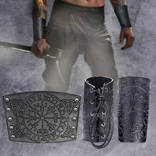Halloween cosplay traje medieval do punk nórdico totem viking pirata homens vegvisir armadura de couro do plutônio rebite armadura bandagem pulseira 2024 - compre barato