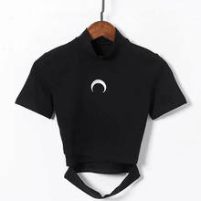 2021 Summer Gothic Streetwear T-Shirt for Women Harajuku Tops Tshirt Women T Shirts Sexy Casual Moon Embroidery Crop Top Female 2024 - buy cheap