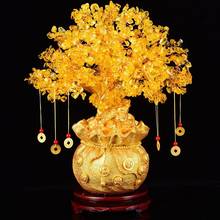19cm Lucky Tree Wealth Yellow Crystal Tree Natural Lucky Tree Money Tree Ornaments Bonsai Style Wealth Luck Feng Shui Ornaments 2024 - buy cheap
