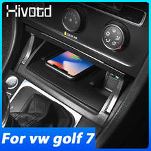 Hivotd carro carregador sem fio acessórios interiores do telefone de carregamento rápido placa titular almofada 10w para volkswagen vw golf 7 mk7 2014-2019 2024 - compre barato
