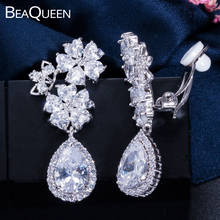 BeaQueen Romantic Heart Shape Cubic Zirconia Flower Water Drop Non Pierced No Hole Clip on Earrings Wedding Jewelry E008 2024 - buy cheap