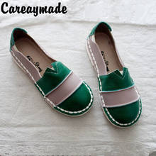 Careaymade-zapatos planos de piel auténtica para mujer, calzado pequeño y fresco, de escritura, retro, hecho a mano, para primavera 2024 - compra barato