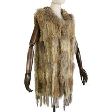 Chaleco de piel Real para mujer, abrigo largo de mapache, tejido, Patchwork, invierno, 2019 2024 - compra barato