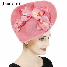 Janevini 2020 moda rosa casamento grandes chapéus para as mulheres 3d flores lindo nupcial chapéus de casamento headwear senhoras acessórios para o cabelo 2024 - compre barato