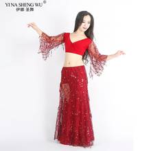 2 Piece Shinny Sequin Tassel Belly Dance Performance Costume Sexy Top Split Skirt Practice Costume Stage Performace Show Clothes 2024 - buy cheap