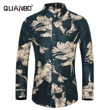 QUANBO-camisetas de manga larga para hombre, camisa hawaiana Floral de talla grande, camisa de manga larga para hombre, ropa de marca ancha 7XL 2020 2024 - compra barato