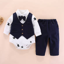 IYEAL Gentleman Clothing Sets Rompers Kids Toddler Newborn Baby Boys 4PCS Outfits Set Rompers+Vest +Pants+BowTie Boys Outfits 2024 - buy cheap