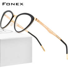 FONEX acetato óculos quadro feminino miopia prescrição óculos de olho de gato 2020 nova marca óptica designer screwless eyewear f1008 2024 - compre barato