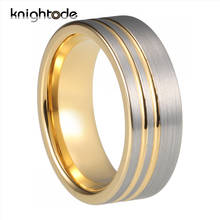 8mm 2 Gold Offset Grooved Tungsten Carbide Wedding Band For Men Women Silvery Rings Flat Band Brushed Finish Comfort Fit 2024 - buy cheap