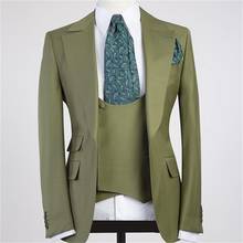 Trajes de hombre clásicos verdes, traje negro de 3 piezas, traje de boda Grrom, chaqueta entallada a medida para hombre, chaleco, pantalones, chaqueta 2024 - compra barato