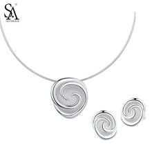 SA SILVERAGE Jewelry Sets for Women Rose Flower Choker Pendant Necklaces Stud Earrings 2020 Fine Jewelry 925 Sterling Silver 2024 - buy cheap