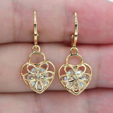Fashion Jewelry Gold Color Clear White Zircon CZ Hollow Out Love Hearts Dangle Earrings for Women 2024 - buy cheap