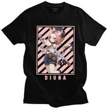 Kawaii diona genshin impacto t camisa dos homens de manga curta japão anime jogo camiseta streetwear t topo algodão regular ajuste tshirt merch 2024 - compre barato