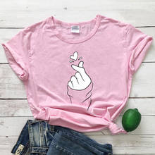 K-Pop 100% Cotton T-shirt Funny Unisex Korean Finger Heart Tshirt Camiseta Casual Wome Short Sleeve Hipster Graphic Tees Tops 2024 - buy cheap
