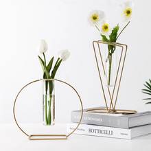 Nordic Geometric Iron Glass Vase for Plants Scindapsus Hydroponic Flower Stand Rack Living Room Table Ornament Home Decor 2024 - buy cheap
