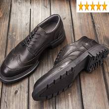 Real 100% England Leather Style Business Formal Men Brand Lace Up Platform Brogue Luxury Black Party Dress Shoes 2024 - buy cheap