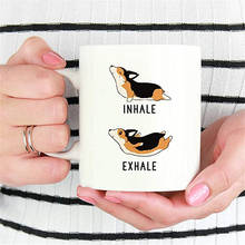 Caneca inaladora para yoga, caneca de café engraçada para cachorro, presente de corgi 2024 - compre barato