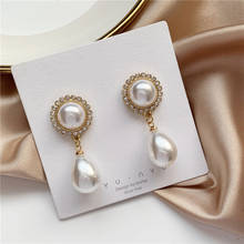 Pendientes de gota de agua con perlas de imitación, aretes brillantes de lujo con diamantes de imitación 2024 - compra barato