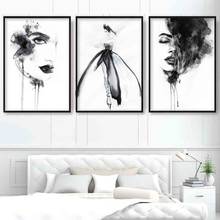 Pintura de arte em tela, preto e branco, poster artístico para parede, feminino, face, passarela, pintura de menina, decoração de parede 2024 - compre barato