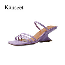 Kanseet-Zapatillas de microfibra para mujer, zapatos de tacón alto de 6cm, color morado, Beige, amarillo, conciso, hechos a mano, con punta cuadrada, novedad de 2021 2024 - compra barato