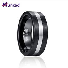 2020 NUNCAD 8mm Width Tungsten Carbide Ring Black + Silver color Surface Brushed Men's Tungsten Steel Ring 2024 - buy cheap