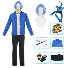 Костюм для косплея аниме SK8 the Infinity Langa Hasegawa, спортивная уличная одежда, голубая куртка, металлический значок, Хасегава дальномера, синий короткий парик 2024 - купить недорого