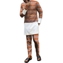 African men's print clothing patchwork shirt with trouser Ankara pant sets customized wedding dashiki print/white tops 2024 - buy cheap