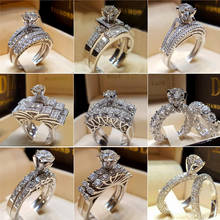2020 Модные 925 Стерлингового серебристый с кристаллами обручальное кольцо для женщин 2 шт./компл. 2 в 1 для помолвки, свадьбы с мелким цирконием AAA циркон кольца ювелирные изделия 2024 - купить недорого