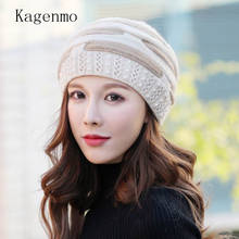 Kagenmo, вязаная шерстяная шапка из кроличьей шерсти, шапка для мамы среднего возраста, осенняя и зимняя шапка для мамы 2024 - купить недорого