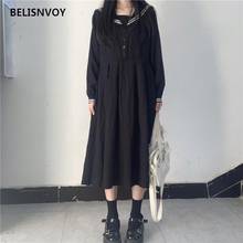 Vestido japonês vintage para meninas, harajuku preto, moda primavera e outono, vestido midi chique casual 2024 - compre barato