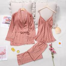 Lisacmvpnel Autumn New 3 Pcs Suit Women Pajamas Polka Dot Print With Chest Pad Belt Long Sleeve Pyjamas 2024 - buy cheap