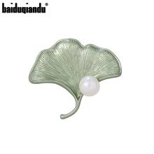 baiduqiandu New Arrival Mustard Color Ginkgo Leaf Alloy Brooches for Women Dress Coat Accessories Cute Jewelry 2024 - buy cheap