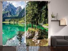 Rustic Curtains Alpine Lake Laghi di Fusine Forest Rocks Mountain Landscape Living Room Bedroom Window Drapes Jade Green 2024 - buy cheap